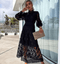 Mia Elegantes Kleid aus Spitze | Midi Schnitt, Hoher Kragen & Puffärmeln