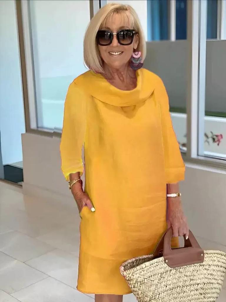 Heidi Elegantes Tunika-Kleid aus Leinen | Fließender Schnitt & Drapierter Kragen