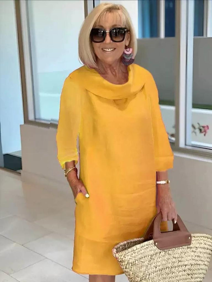 Heidi Elegantes Tunika-Kleid aus Leinen | Fließender Schnitt & Drapierter Kragen