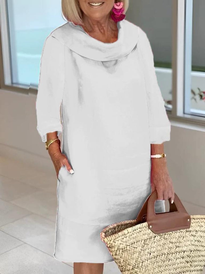 Heidi Elegantes Tunika-Kleid aus Leinen | Fließender Schnitt & Drapierter Kragen