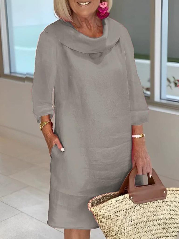 Heidi Elegantes Tunika-Kleid aus Leinen | Fließender Schnitt & Drapierter Kragen