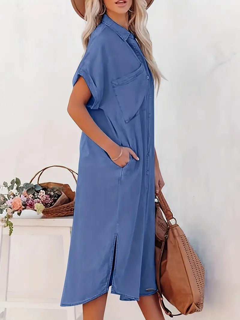 Mahalia Chic Denim Batwing Damenkleid | Klassischer Kragen, Relaxte Passform, Vielseitiger Stil