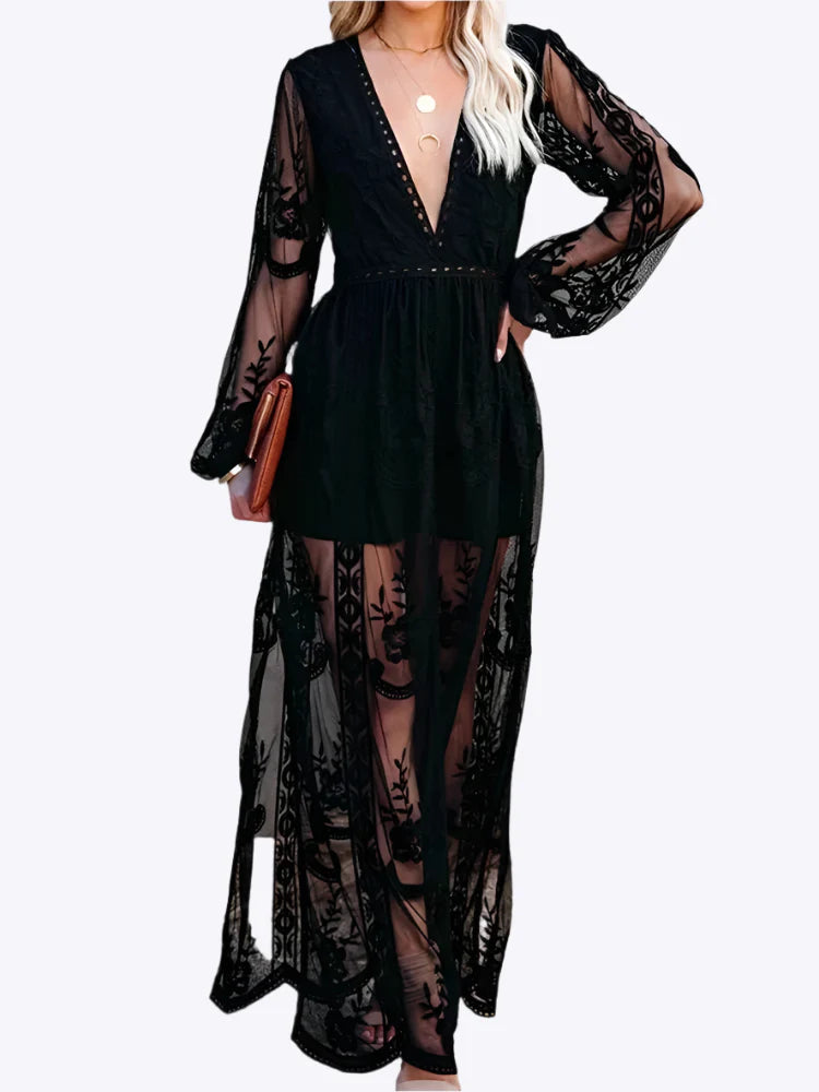 Mabyn Zeitloses Bohemian Lace Damen Maxi-Kleid | V-Ausschnitt, Fließende Silhouette, Vielseitig