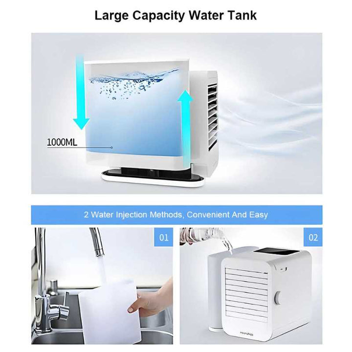 MicroCool tragbare Mini-Klimaanlage - Geräuschlose Kühlung mit 1000 ml Tank