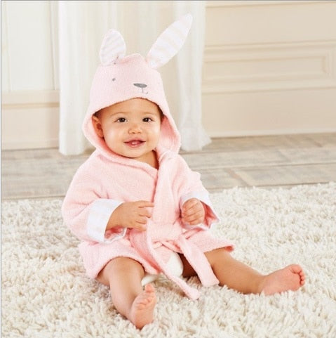 Baby-Bademantel aus weicher Baumwolle mit tierischer Kapuze