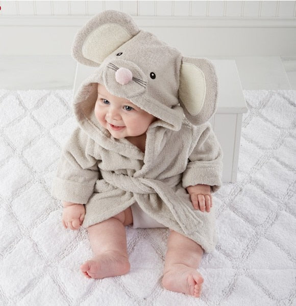Baby-Bademantel aus weicher Baumwolle mit tierischer Kapuze