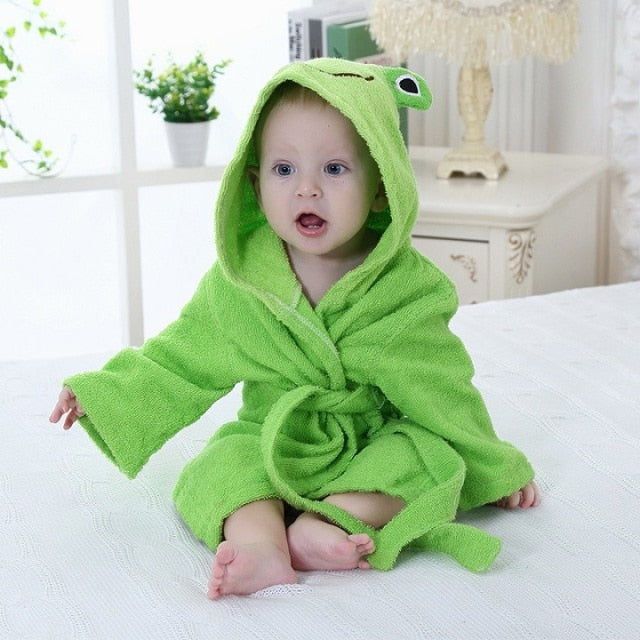 Baby-Bademantel aus weicher Baumwolle mit tierischer Kapuze