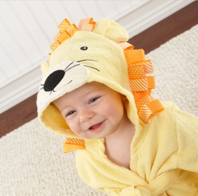 Baby-Bademantel aus weicher Baumwolle mit tierischer Kapuze