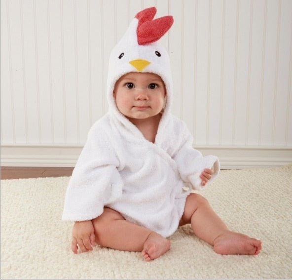 Baby-Bademantel aus weicher Baumwolle mit tierischer Kapuze