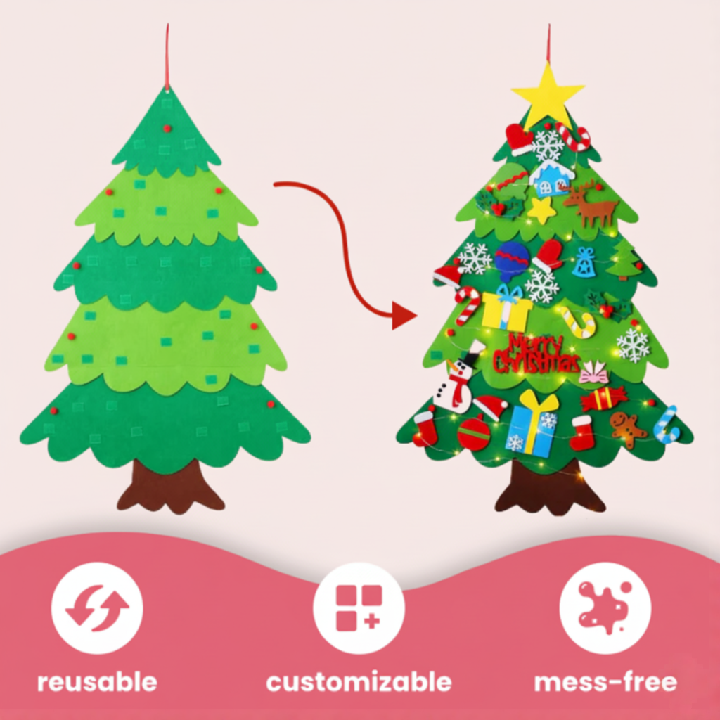 Filz-Weihnachtsbaum mit 34 Ornamenten - kreativ, kinderfreundlich, gemütlich