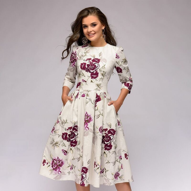Kate | Elegantes Blumenkleid mit langen Ärmeln | Charme & Raffinesse