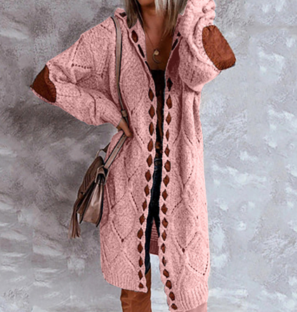 Louise - Stylische lange Strickjacke Bequem mit Kapuzenpullover