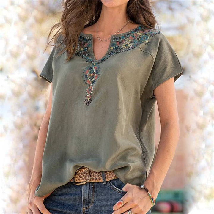 Georgia | Boho-Bluse mit strahlenden Blumen, Chic und Bequemlichkeit für Ihre Garderobe