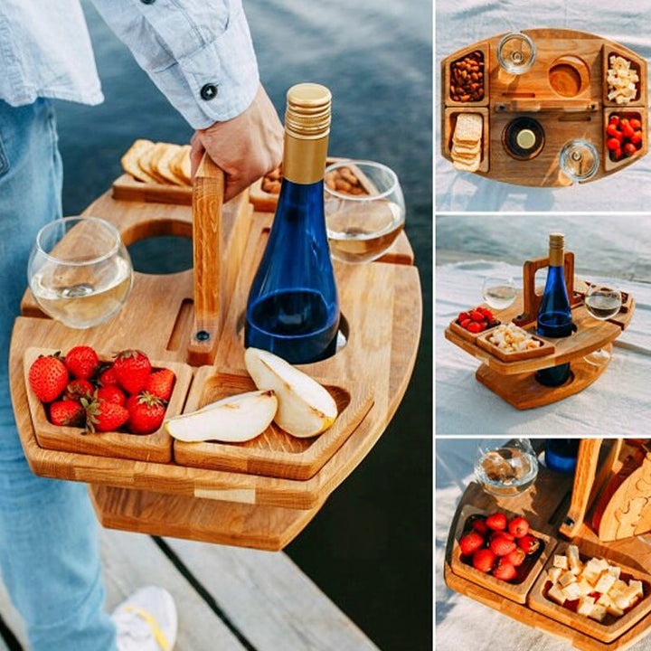 Tragbarer Weintisch aus Holz für Picknicks 36x31x26cm Geräumige Servierfläche