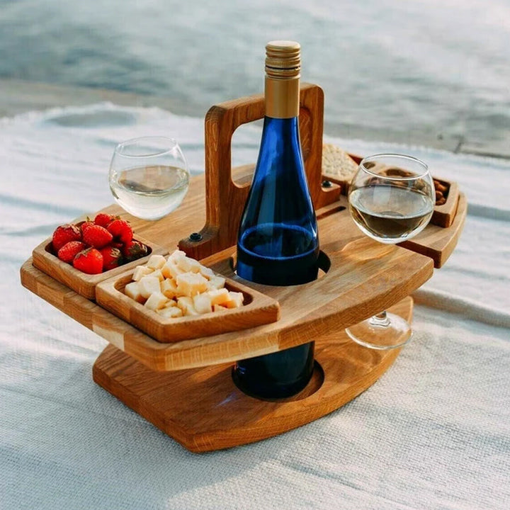 Tragbarer Weintisch aus Holz für Picknicks 36x31x26cm Geräumige Servierfläche
