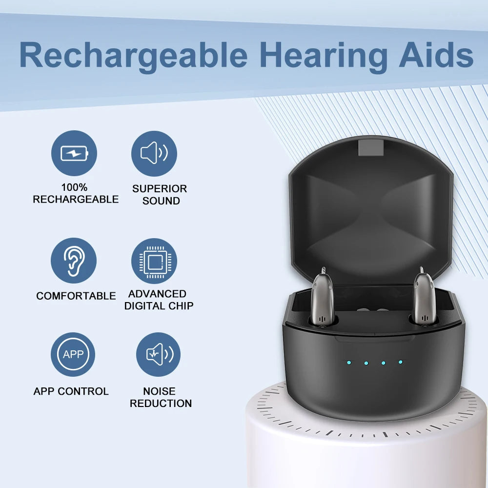 Wiederaufladbare Bluetooth-Hörgeräte mit Geräuschunterdrückung | Klarer und komfortabler Klang