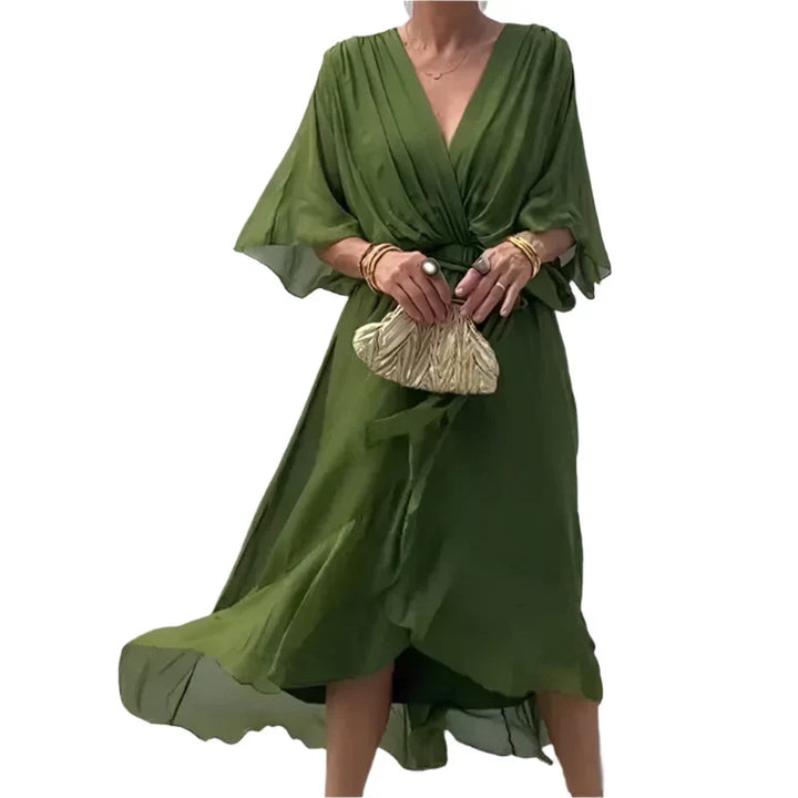 Laurie - Midi-Wickelkleid mit flatternden Ärmeln und eleganten Taillendetails