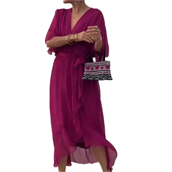 Laurie - Midi-Wickelkleid mit flatternden Ärmeln und eleganten Taillendetails