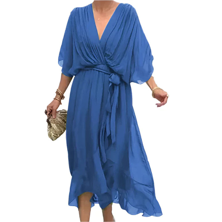 Laurie - Midi-Wickelkleid mit flatternden Ärmeln und eleganten Taillendetails