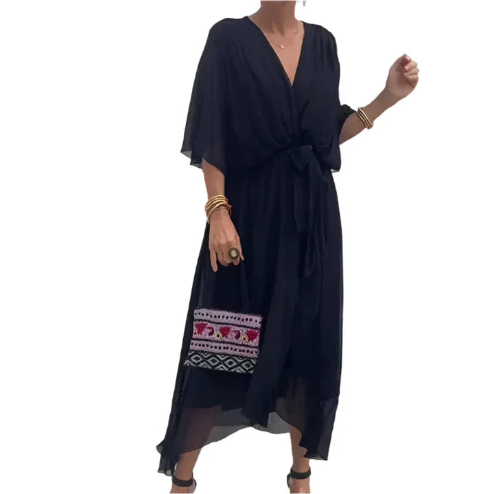 Laurie - Midi-Wickelkleid mit flatternden Ärmeln und eleganten Taillendetails