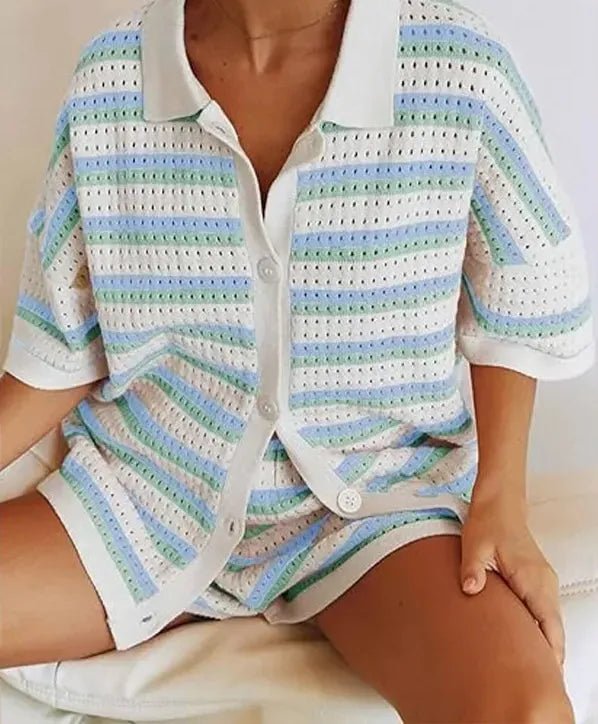 Jenica | Gestreiftes Sommerset mit Pastellfarben für Frauen - für Strand & Stadt