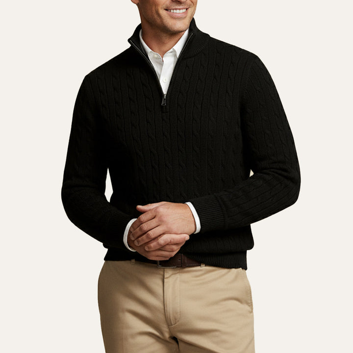 Pullover Herren Half Zip | Kabelstrick Klassisch Elegant