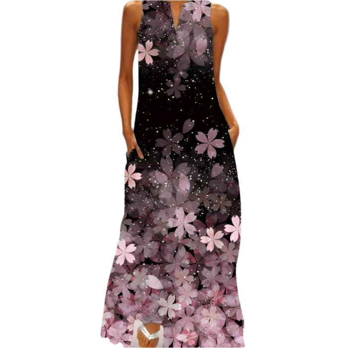 Elda - Ärmelloses blumenmuster Maxikleid mit Taschen