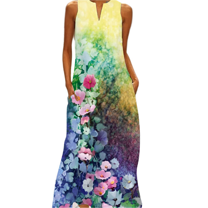 Elda - Ärmelloses blumenmuster Maxikleid mit Taschen
