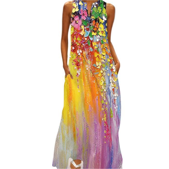 Elda - Ärmelloses blumenmuster Maxikleid mit Taschen