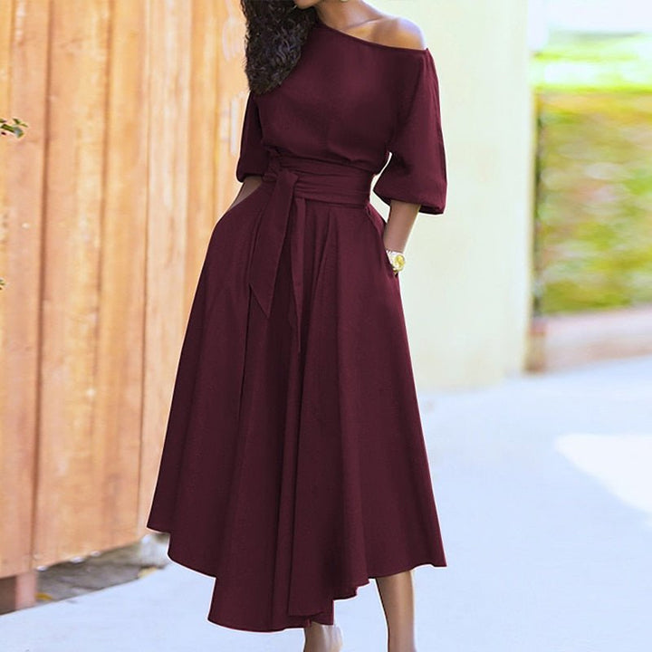 Vestido midi de mujer con cinturón 