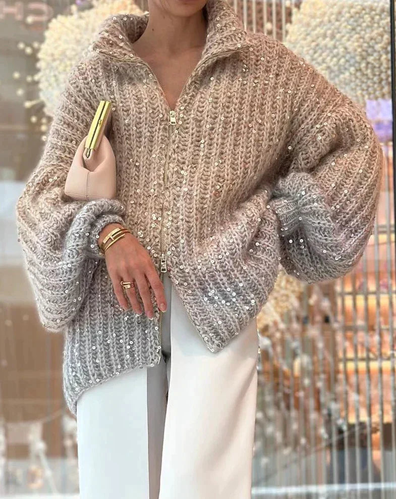 Cassidy | Glitzernder Seiden-Cardigan-Pullover