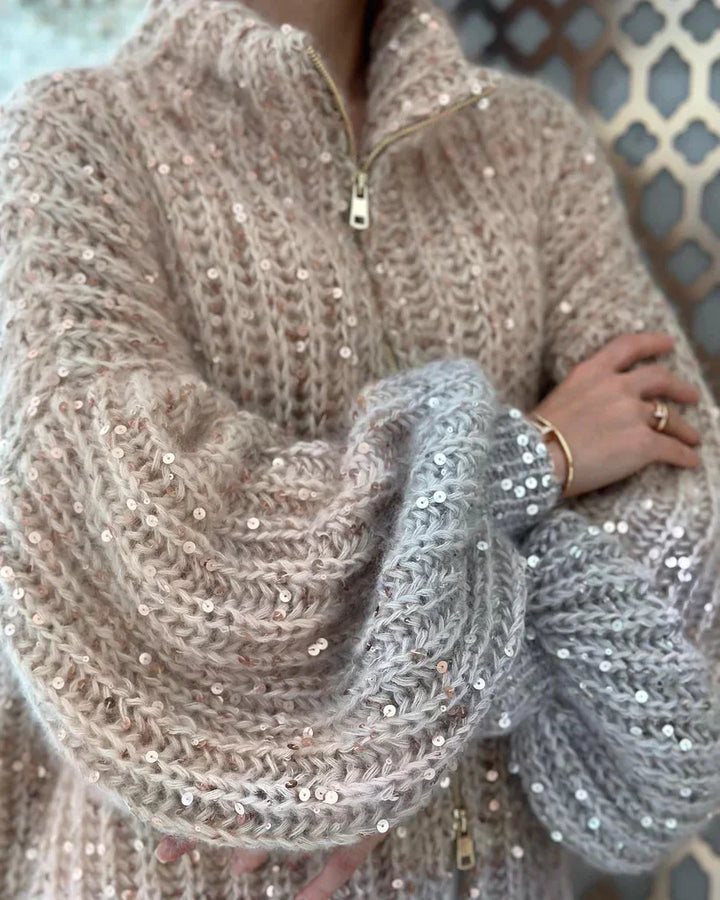 Cassidy | Glitzernder Seiden-Cardigan-Pullover