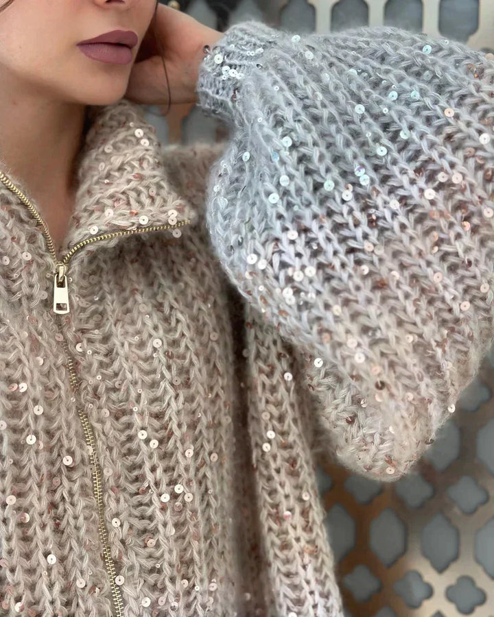 Cassidy | Glitzernder Seiden-Cardigan-Pullover