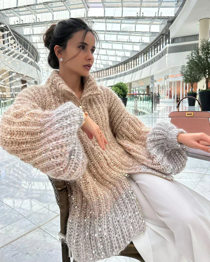 Cassidy | Glitzernder Seiden-Cardigan-Pullover