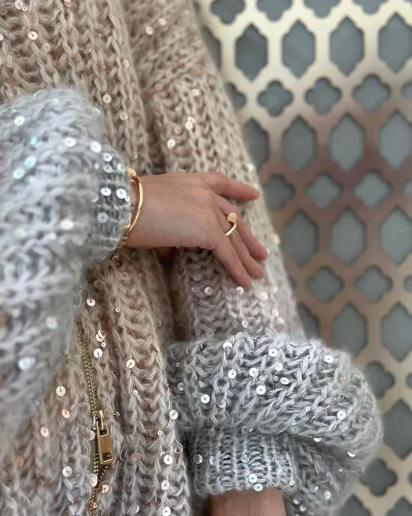 Cassidy | Glitzernder Seiden-Cardigan-Pullover
