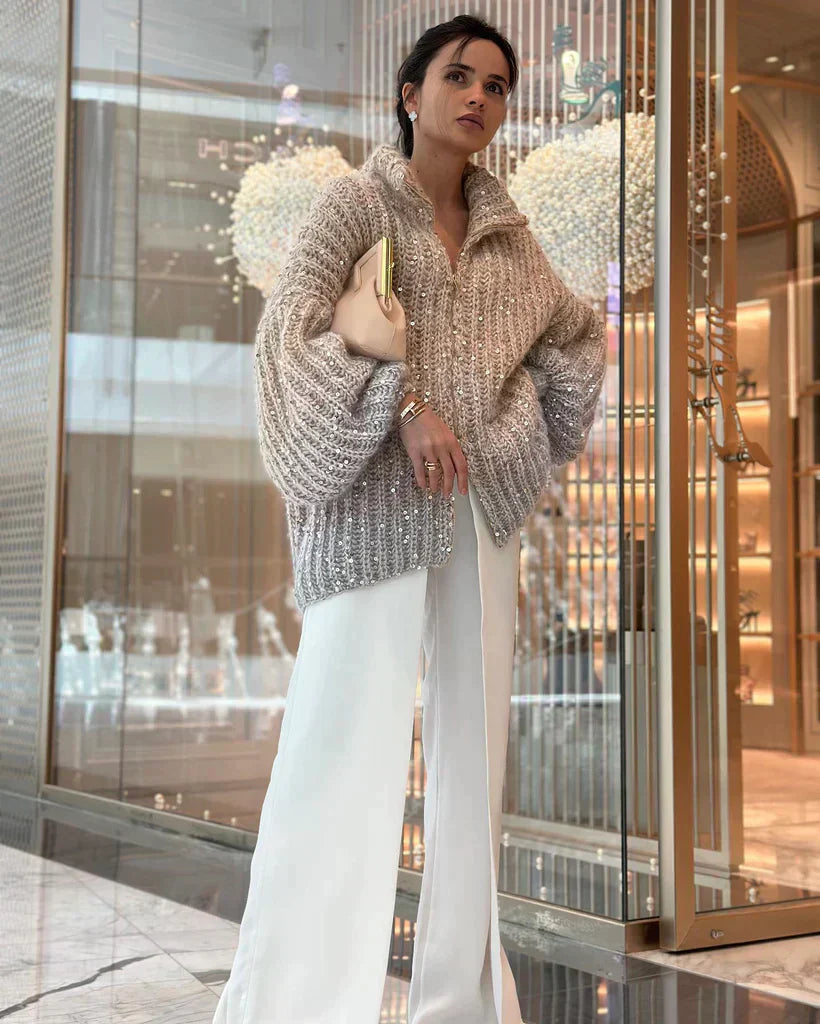 Cassidy | Glitzernder Seiden-Cardigan-Pullover