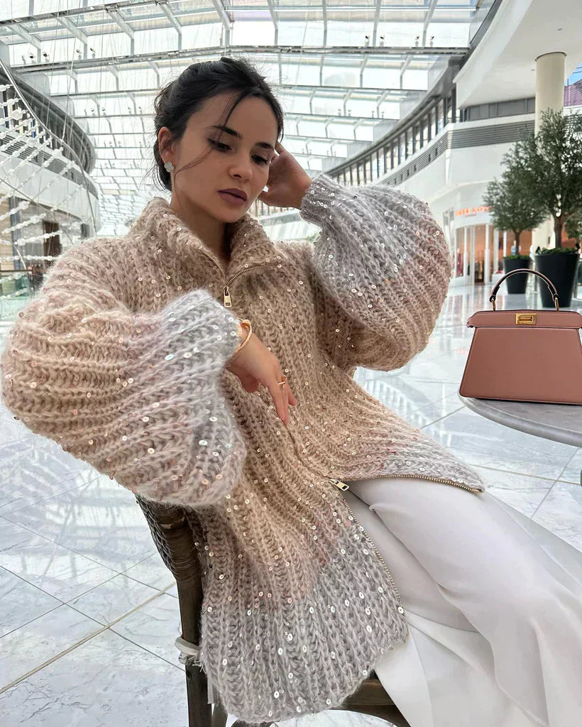 Cassidy | Glitzernder Seiden-Cardigan-Pullover